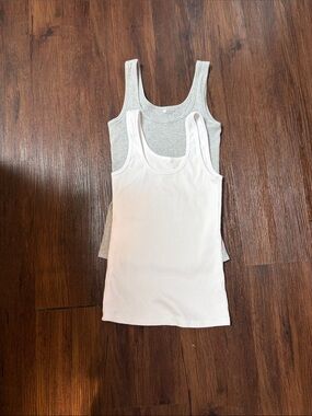 Like NEW Women's Ribbed Tank Top - White & Light Gray (2-Pack)  women sz S